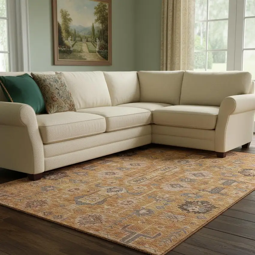 Terra Cotta Beige And Charcoal Oriental Washable Area Rug With UV Protection Photo 1