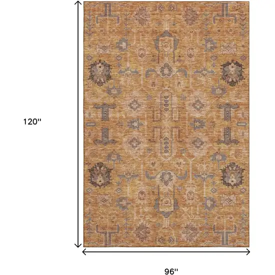 Terra Cotta Beige And Charcoal Oriental Washable Area Rug With UV Protection Photo 3