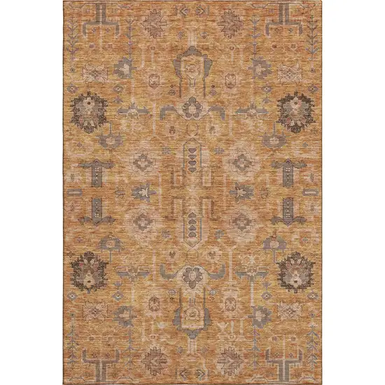 Terra Cotta Beige And Charcoal Oriental Washable Area Rug With UV Protection Photo 2
