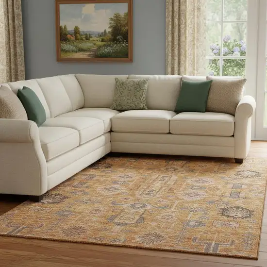 Terra Cotta Beige And Charcoal Oriental Washable Area Rug With UV Protection Photo 1