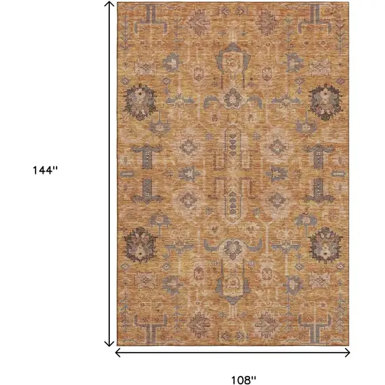 Terra Cotta Beige And Charcoal Oriental Washable Area Rug With UV Protection Photo 3