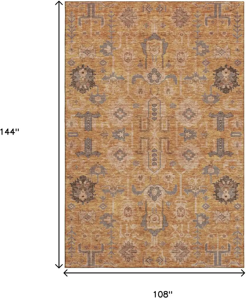 Terra Cotta Beige And Charcoal Oriental Washable Area Rug With UV Protection Photo 3
