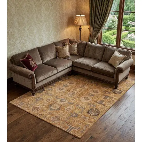 Terra Cotta Beige And Charcoal Oriental Washable Area Rug With UV Protection Photo 1
