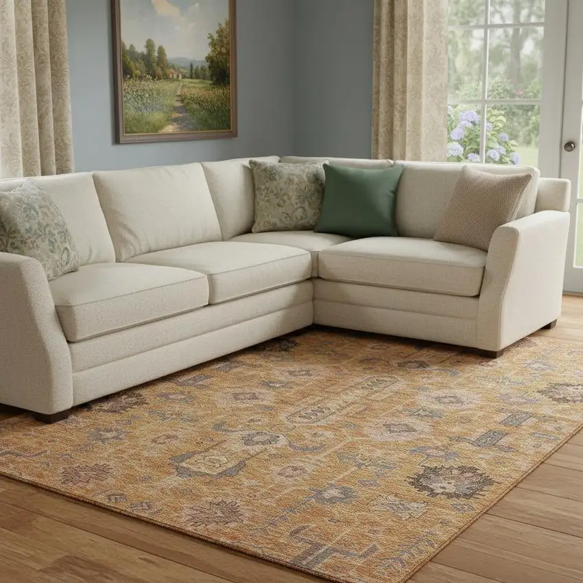 Terra Cotta Beige And Charcoal Oriental Washable Area Rug With UV Protection Photo 1