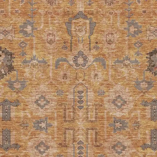 Terra Cotta Beige And Charcoal Oriental Washable Area Rug With UV Protection Photo 4