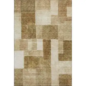 Photo of Terra Cotta Beige And Copper Geometric Washable Area Rug With UV Protection