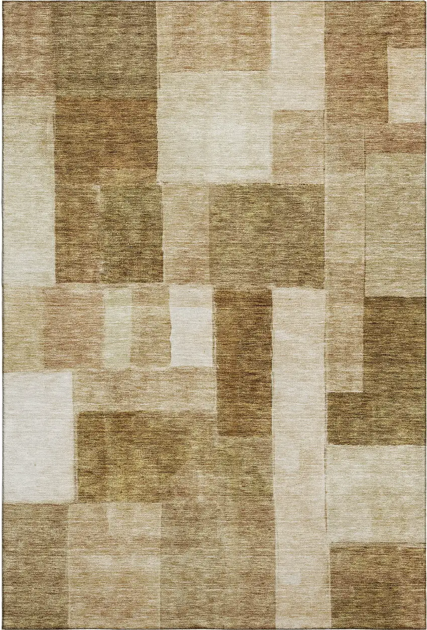 Terra Cotta Beige And Copper Geometric Washable Area Rug With UV Protection Photo 3