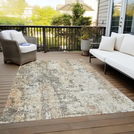 Terra Cotta Beige And Dark Gray Abstract Washable Indoor Outdoor Area Rug Photo 9