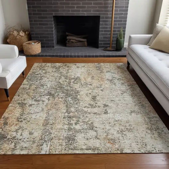 Terra Cotta Beige And Dark Gray Abstract Washable Indoor Outdoor Area Rug Photo 9