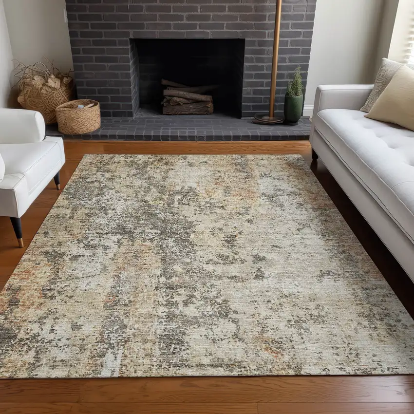 Terra Cotta Beige And Dark Gray Abstract Washable Indoor Outdoor Area Rug Photo 9