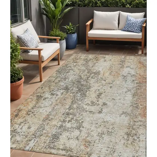 Terra Cotta Beige And Dark Gray Abstract Washable Indoor Outdoor Area Rug Photo 1