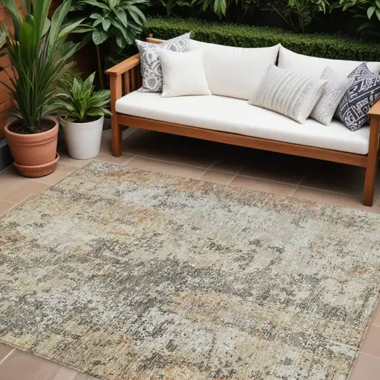 Terra Cotta Beige And Dark Gray Abstract Washable Indoor Outdoor Area Rug Photo 1