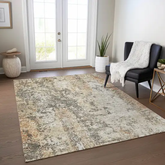 Terra Cotta Beige And Dark Gray Abstract Washable Indoor Outdoor Area Rug Photo 9