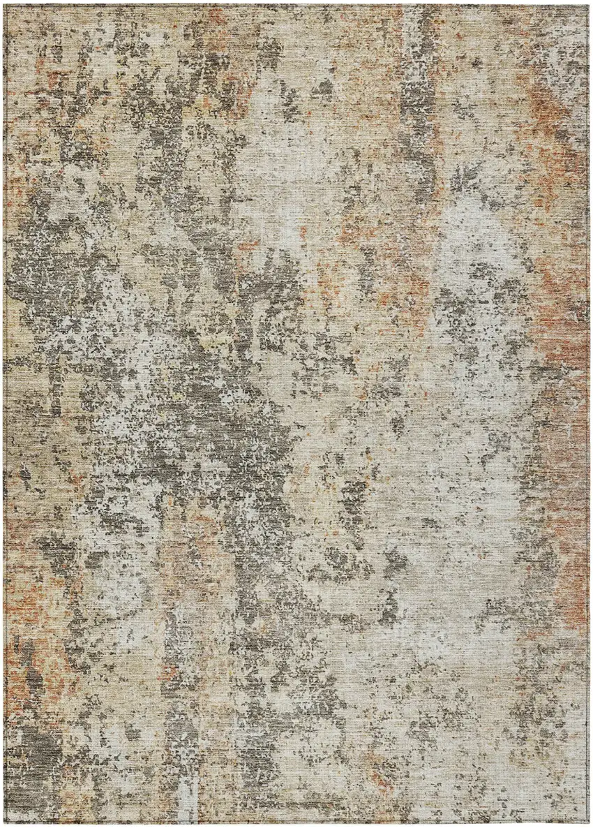 Terra Cotta Beige And Dark Gray Abstract Washable Indoor Outdoor Area Rug Photo 2