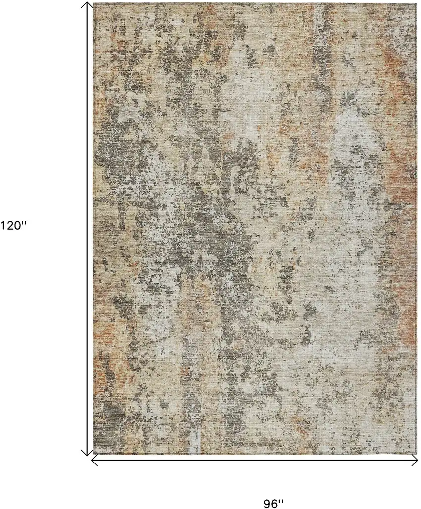 Terra Cotta Beige And Dark Gray Abstract Washable Indoor Outdoor Area Rug Photo 3