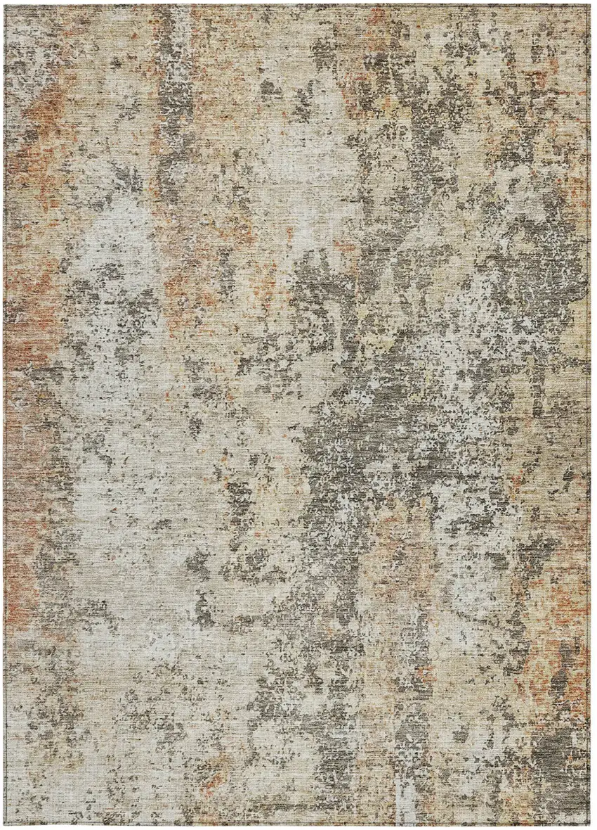 Terra Cotta Beige And Dark Gray Abstract Washable Indoor Outdoor Area Rug Photo 7