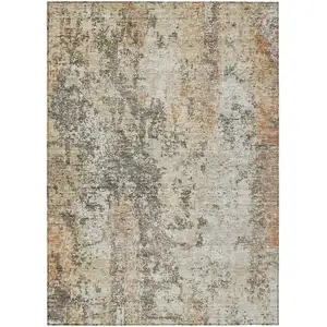 Photo of Terra Cotta Beige And Dark Gray Abstract Washable Indoor Outdoor Area Rug