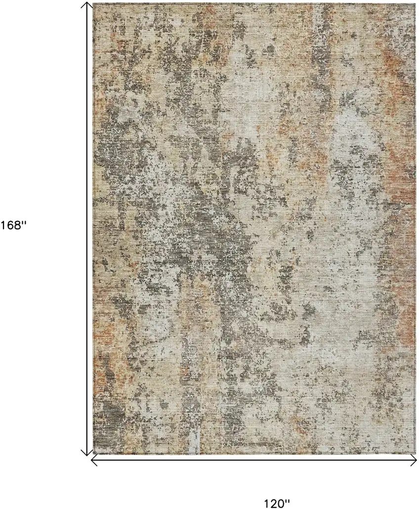 Terra Cotta Beige And Dark Gray Abstract Washable Indoor Outdoor Area Rug Photo 3