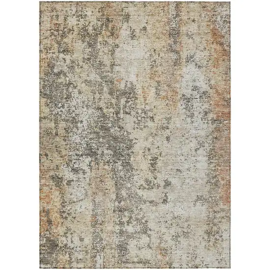 Terra Cotta Beige And Dark Gray Abstract Washable Indoor Outdoor Area Rug Photo 2