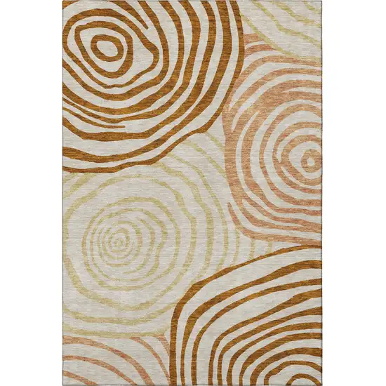 Terra Cotta Beige And Gold Abstract Washable Area Rug With UV Protection Photo 4
