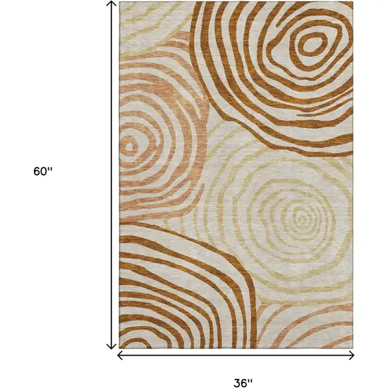 Terra Cotta Beige And Gold Abstract Washable Area Rug With UV Protection Photo 3