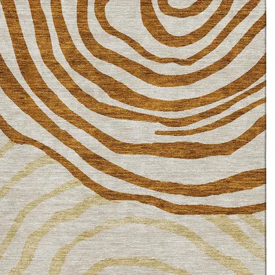 Terra Cotta Beige And Gold Abstract Washable Area Rug With UV Protection Photo 3