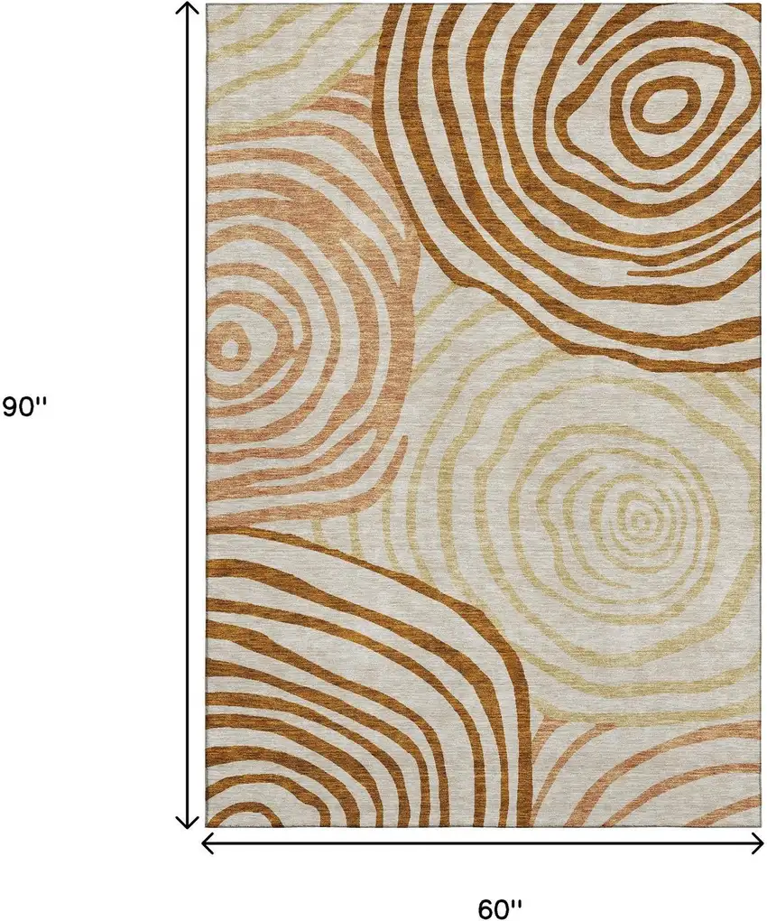 Terra Cotta Beige And Gold Abstract Washable Area Rug With UV Protection Photo 3