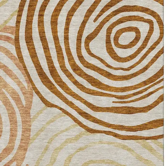 Terra Cotta Beige And Gold Abstract Washable Area Rug With UV Protection Photo 3