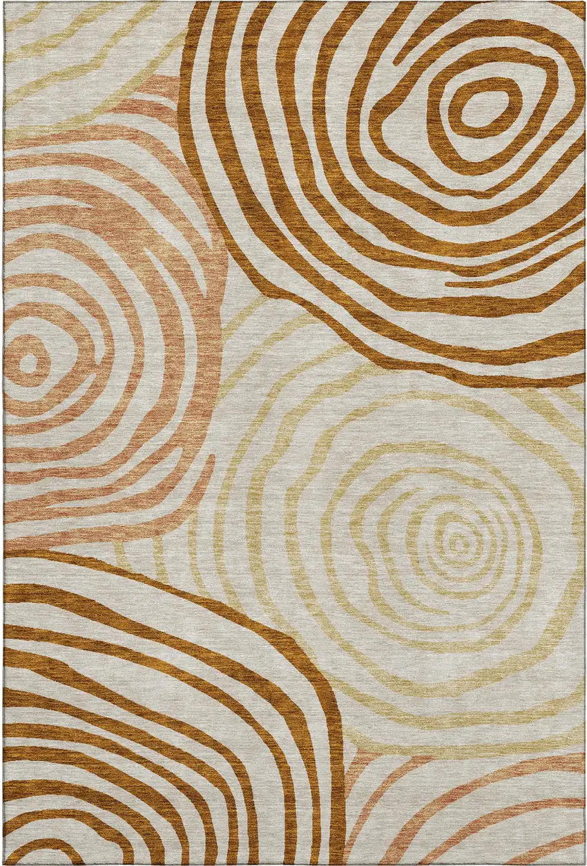 Terra Cotta Beige And Gold Abstract Washable Area Rug With UV Protection Photo 1