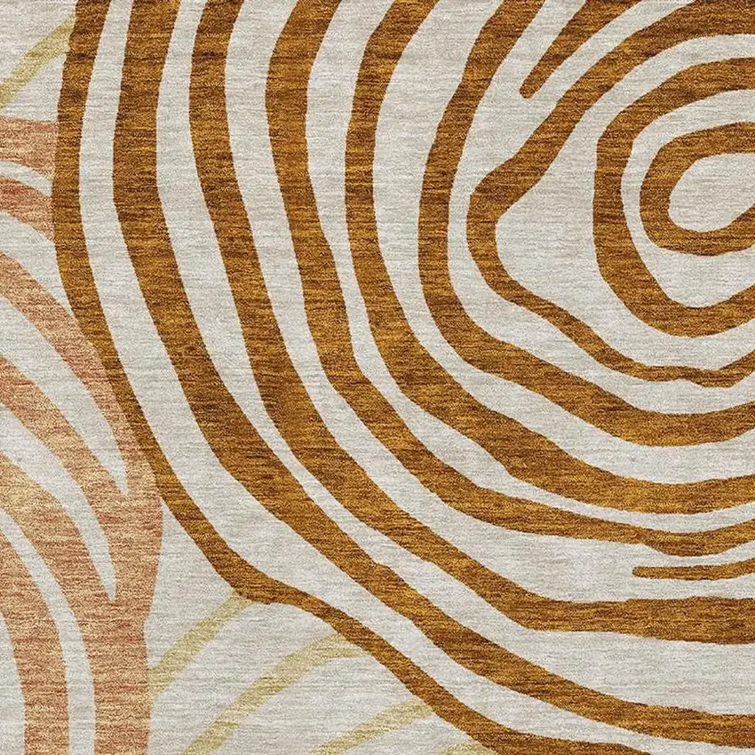 Terra Cotta Beige And Gold Abstract Washable Area Rug With UV Protection Photo 3