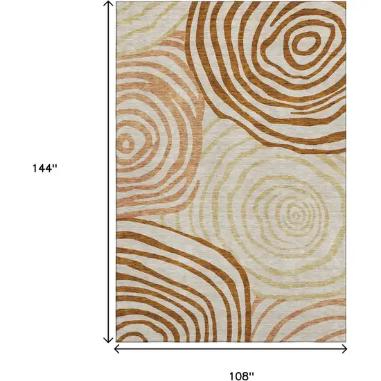 Terra Cotta Beige And Gold Abstract Washable Area Rug With UV Protection Photo 3