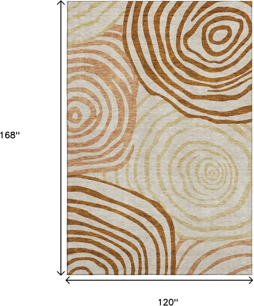 Terra Cotta Beige And Gold Abstract Washable Area Rug With UV Protection Photo 3