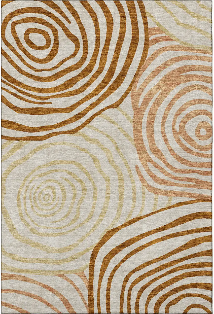 Terra Cotta Beige And Gold Abstract Washable Area Rug With UV Protection Photo 4
