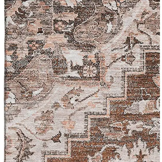 Terra Cotta Beige And Gray Floral Medallion Washable Area Rug With UV Protection Photo 3