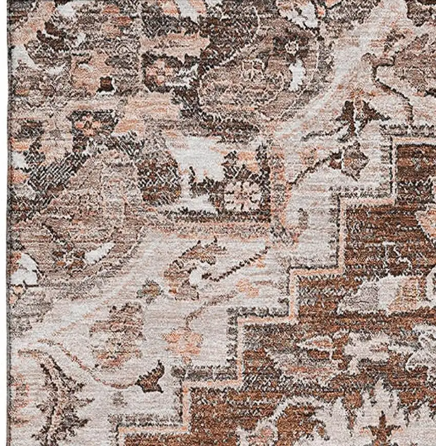 Terra Cotta Beige And Gray Floral Medallion Washable Area Rug With UV Protection Photo 3