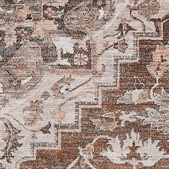Terra Cotta Beige And Gray Floral Medallion Washable Area Rug With UV Protection Photo 3