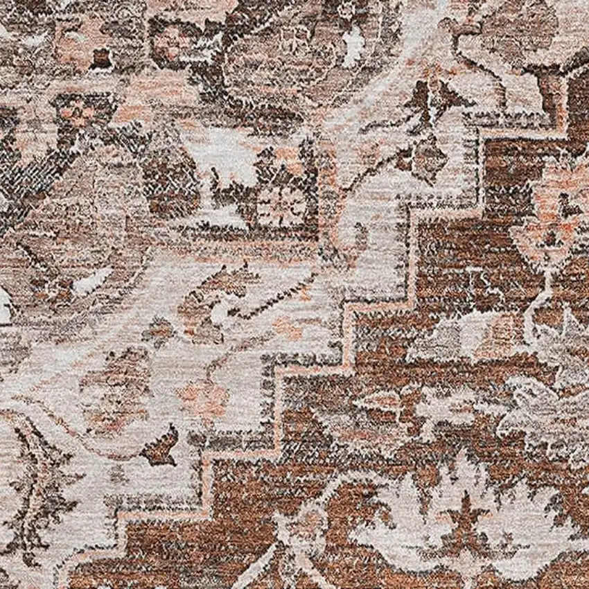 Terra Cotta Beige And Gray Floral Medallion Washable Area Rug With UV Protection Photo 3