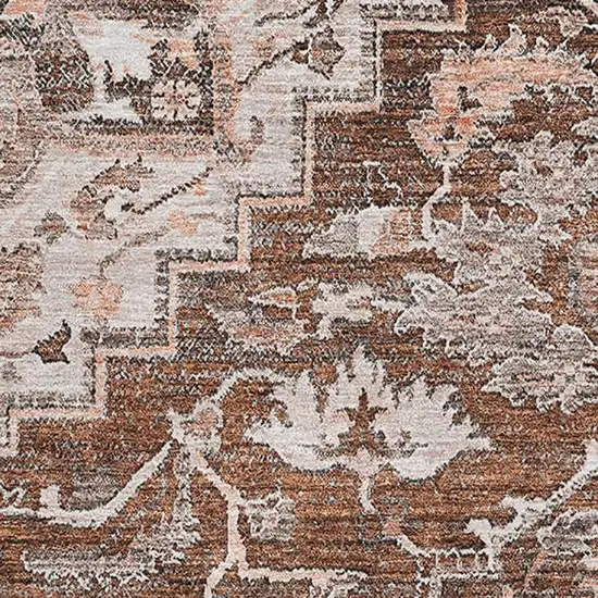 Terra Cotta Beige And Gray Floral Medallion Washable Area Rug With UV Protection Photo 3