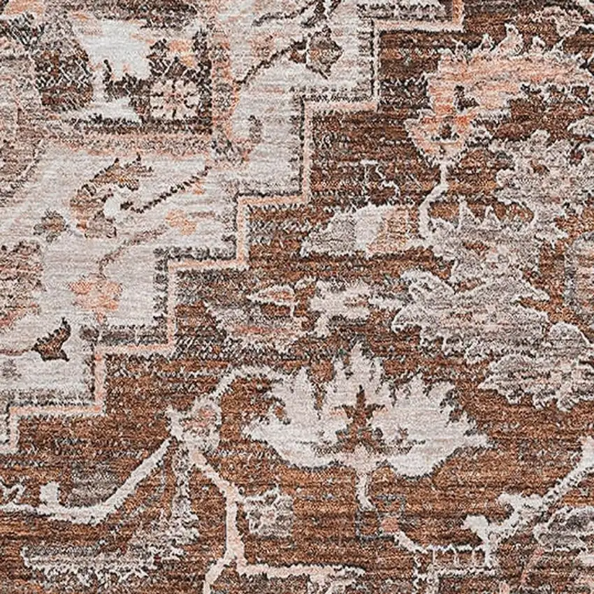 Terra Cotta Beige And Gray Floral Medallion Washable Area Rug With UV Protection Photo 3