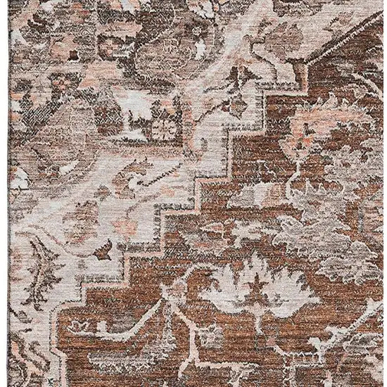 Terra Cotta Beige And Gray Floral Medallion Washable Area Rug With UV Protection Photo 4