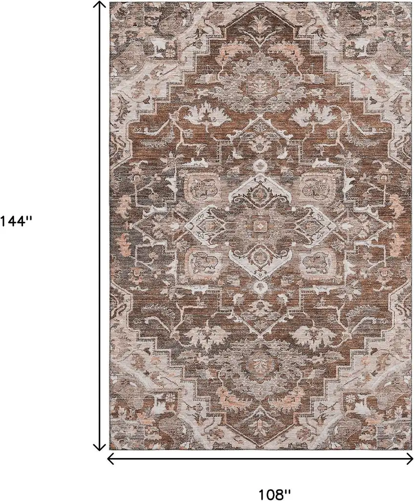 Terra Cotta Beige And Gray Floral Medallion Washable Area Rug With UV Protection Photo 3