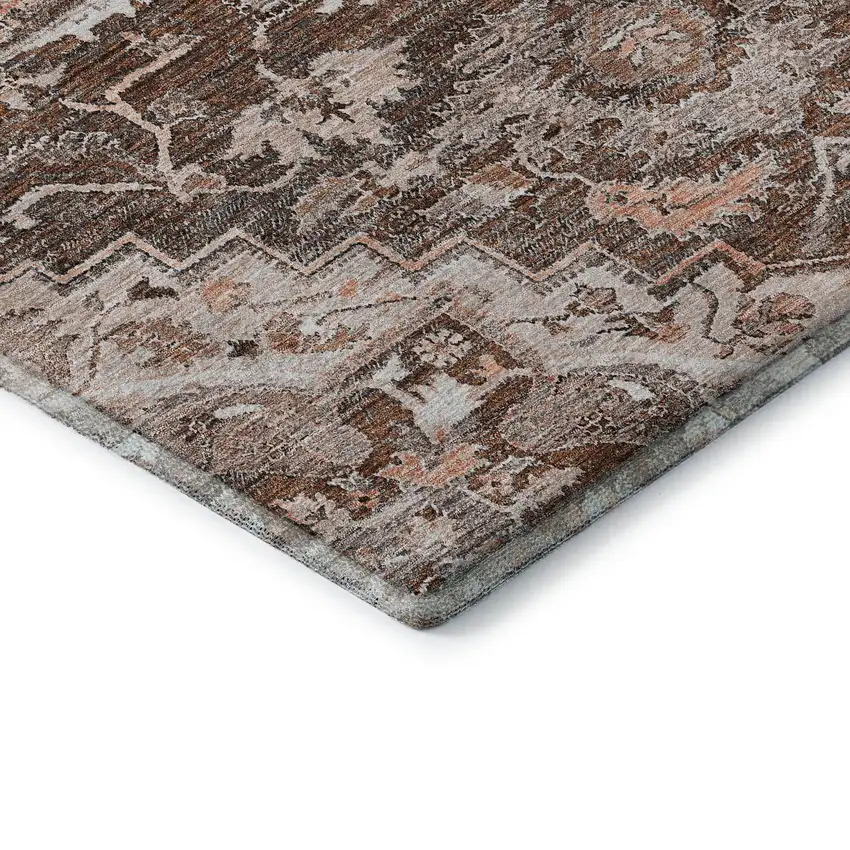 Terra Cotta Beige And Gray Floral Medallion Washable Area Rug With UV Protection Photo 8