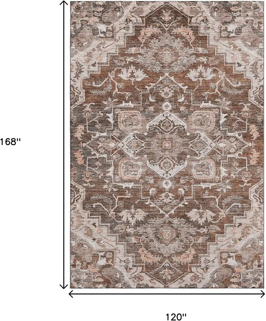 Terra Cotta Beige And Gray Floral Medallion Washable Area Rug With UV Protection Photo 4
