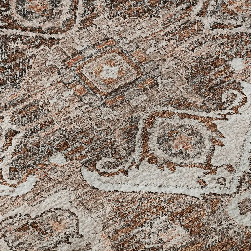 Terra Cotta Beige And Gray Floral Medallion Washable Area Rug With UV Protection Photo 9