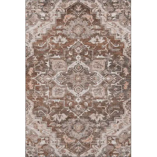 Terra Cotta Beige And Gray Floral Medallion Washable Area Rug With UV Protection Photo 3