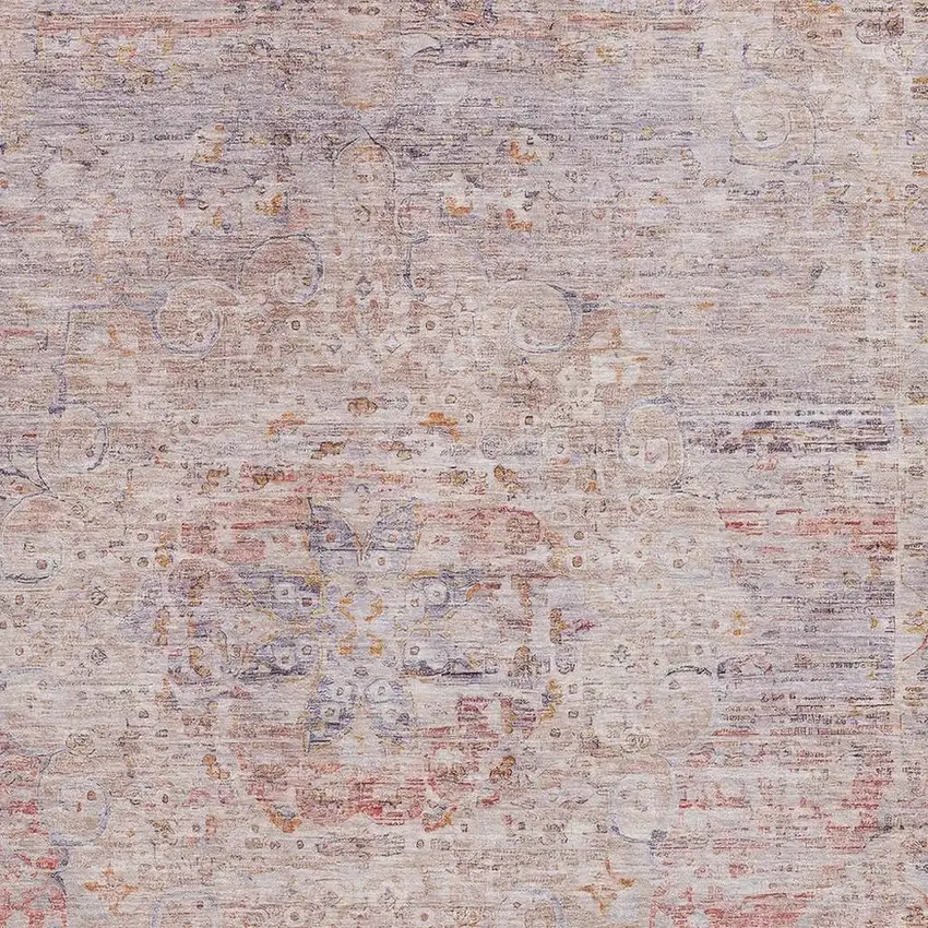 Terra Cotta Beige And Gray Floral Medallion Washable Area Rug With UV Protection Photo 2