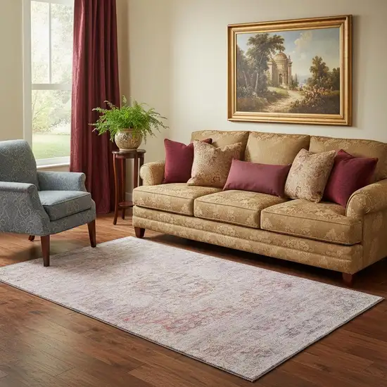 Terra Cotta Beige And Gray Floral Medallion Washable Area Rug With UV Protection Photo 2