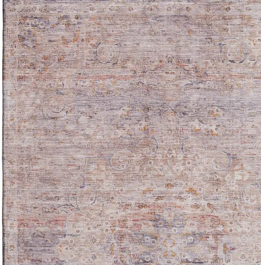 Terra Cotta Beige And Gray Floral Medallion Washable Area Rug With UV Protection Photo 2