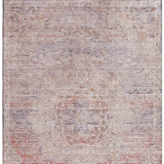 Terra Cotta Beige And Gray Floral Medallion Washable Area Rug With UV Protection Photo 3