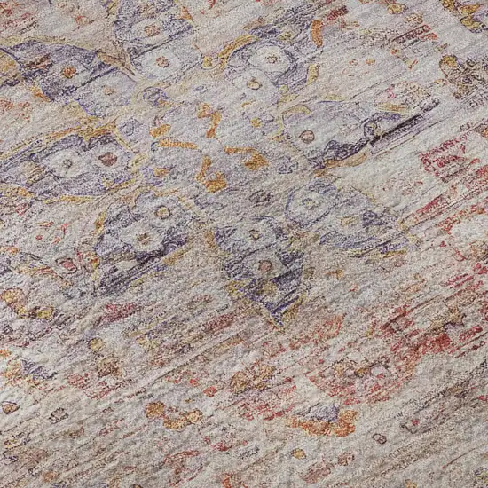 Terra Cotta Beige And Gray Floral Medallion Washable Area Rug With UV Protection Photo 9